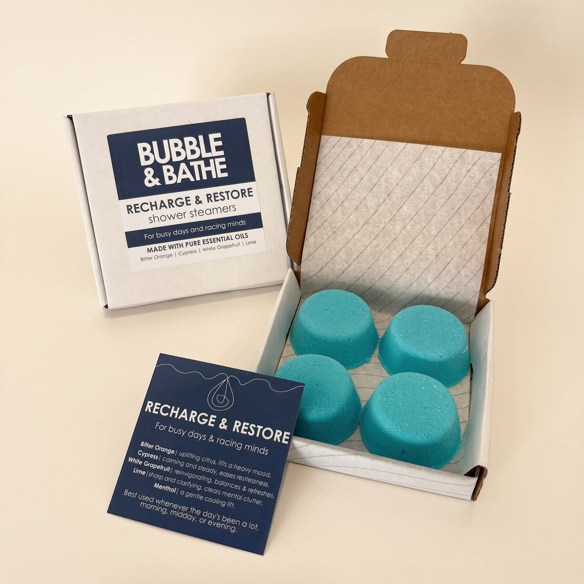 Recharge & Restore Shower Steamers wholesale by Bubble and Bathe, photo 1